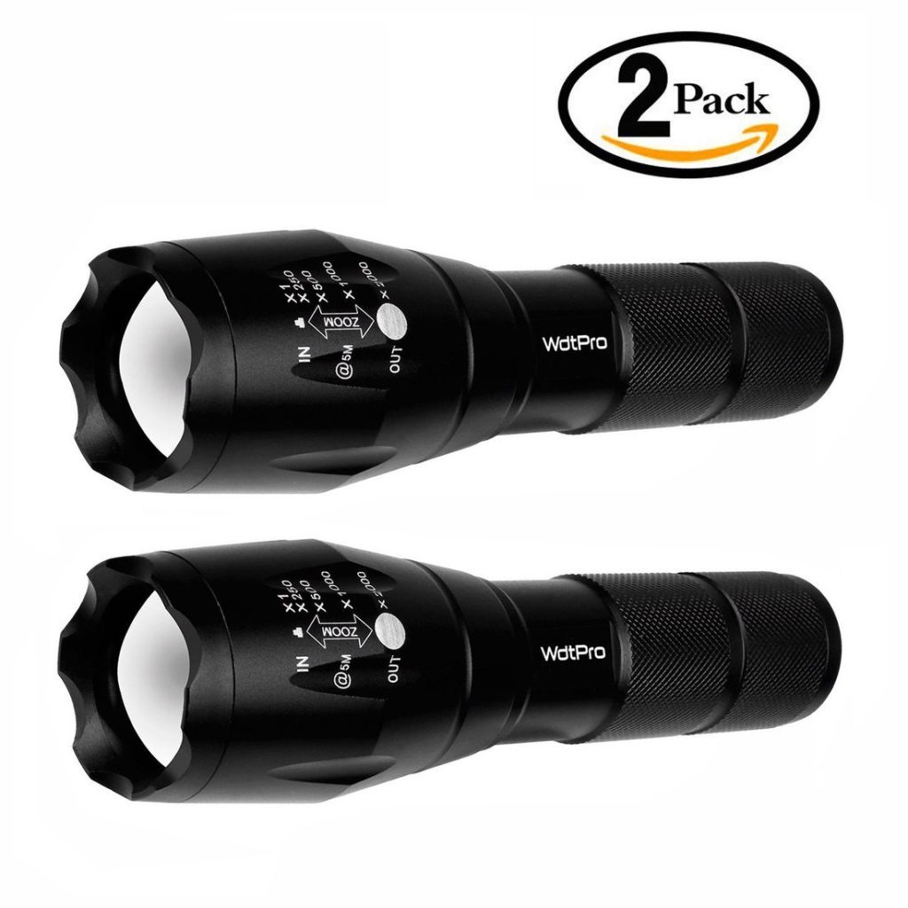 Wdtpro Tac Flashlights, Portable Ultra Bright Handheld LED Flashlight with Adjustable Focus and 5 Light Modes, Outdoor Water Resistant Torch, Powered Tactical Flashlight for Camping Hiking etc