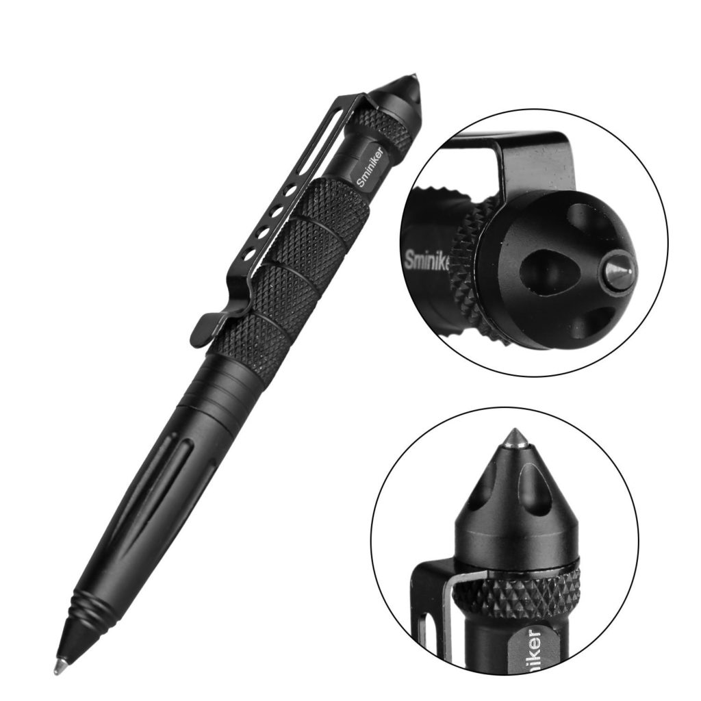 Sminiker Professional Defender Tactical Pen Aircraft Aluminum Self Defense Pen with Glass Breaker Writing Multifunctional Survial Tool (Black)