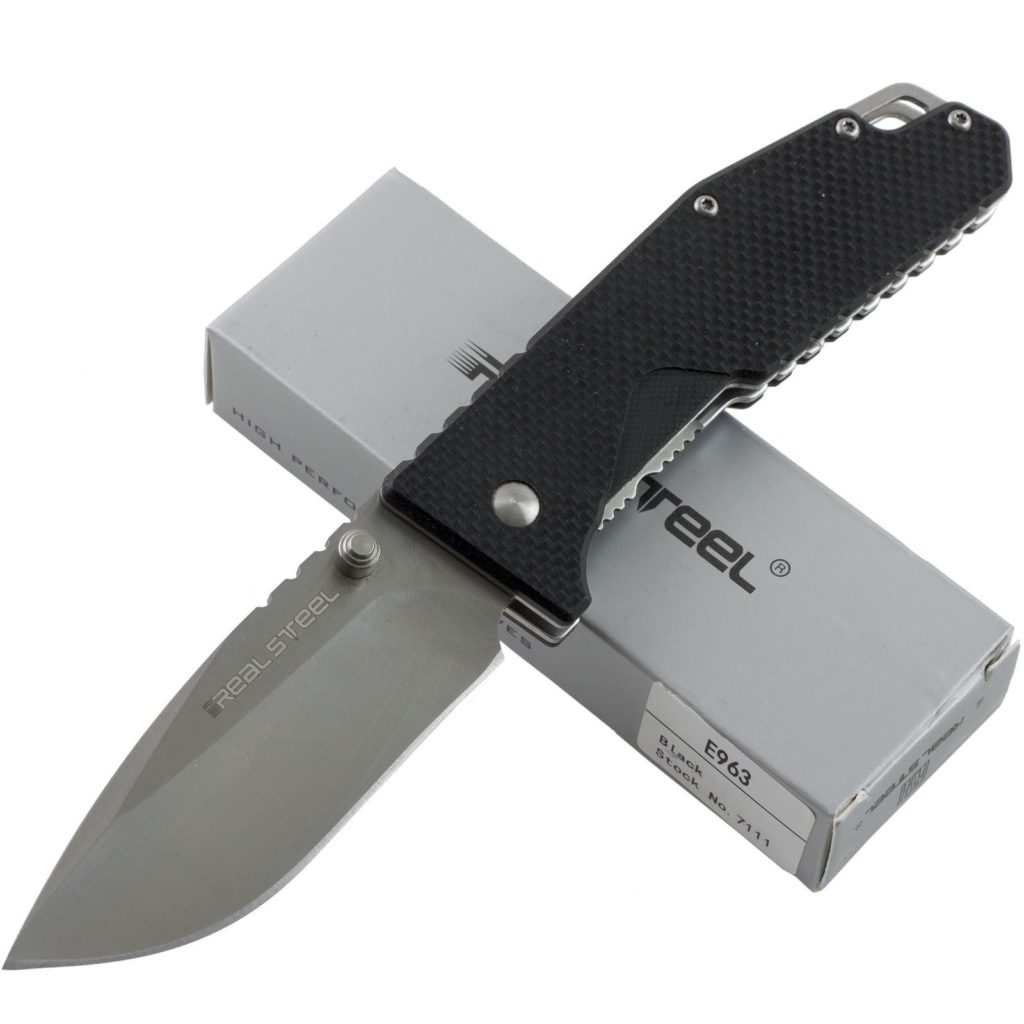 Real Steel E963 Black Checkered G-10 Handles Linerlock Pocket Knife RS7111