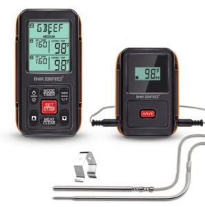 Inkbird IRF-2S 1000 Feet Wireless Remote Digital Fodd Meat Cooking Thermometer with Probes for Oven BBQ Smoking Grilling (One Meat Probe + One Oven Probe, Orange)