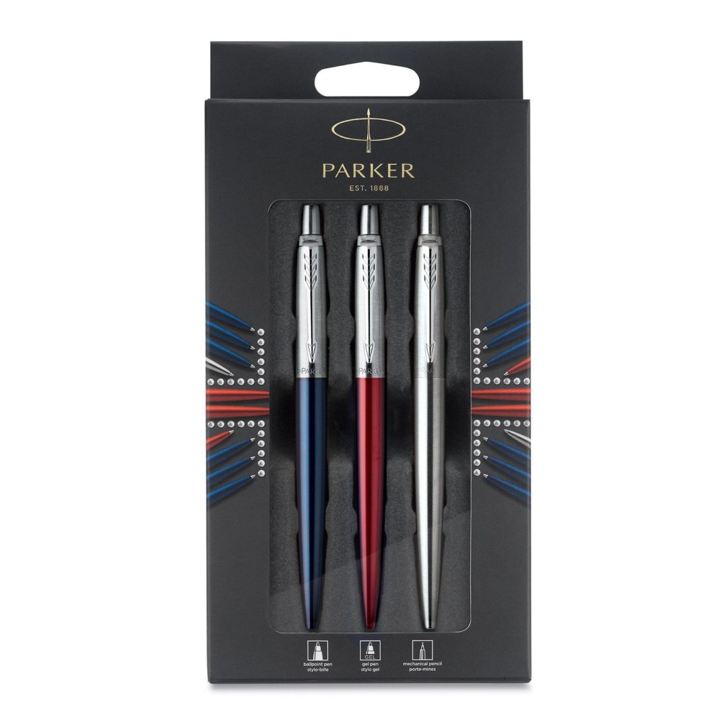 Parker Jotter London Trio Discovery Pack: Royal Blue Ballpoint Pen, Red Kensington Gel Pen & Stainless Steel Mechanical Pencil (2032740)