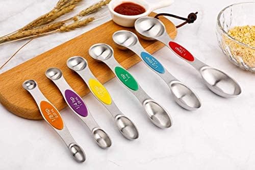 Magnetic Measuring Spoons Set of 6 Stainless Steel Dual Sided Stackable Teaspoon for Measuring Dry and Liquid Ingredients