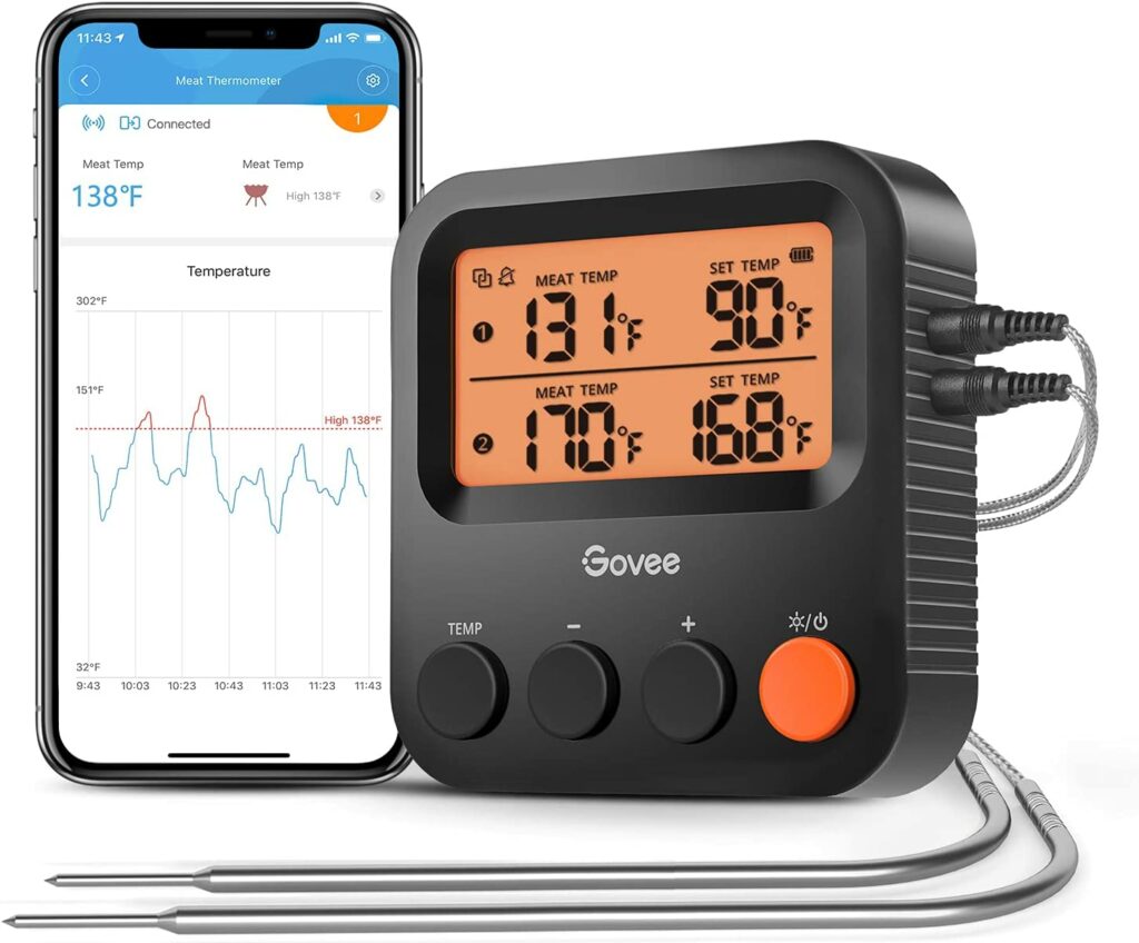 Govee Bluetooth Meat Thermometer, 230ft Range Wireless Grill Thermometer Remote Monitor with Temperature Probe Digital Grilling Thermometer with Smart.