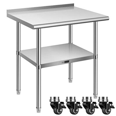 VIVOHOME 24 x 28 Inch Stainless Steel Work Table with Backsplash, Food Prep Commercial Table with Wheels for Restaurant, Hotel, Home and Warehouse