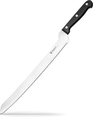 HUMBEE Chef Serrated Bread Knife Offset Blade Edge Bread Knife 12 Inch Offset Black,BK-12-OS 