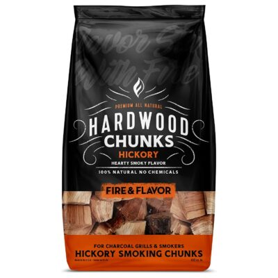 Fire & Flavor Hickory Wood Chunks for Smoking and Grilling - All-Natural, Long-Lasting with a Mildly Sweet Flavor - Large Chunk Wood Chips for Smokers,Red