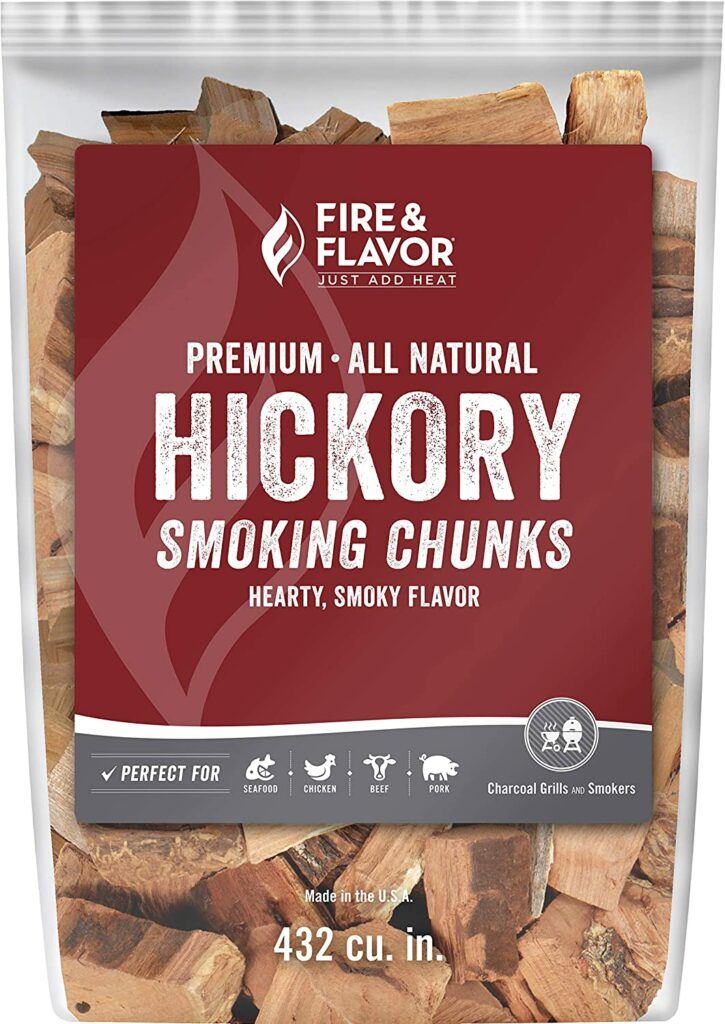 Fire & Flavor Premium All-Natural Hickory Wood Smoking Chunks, Sweet but Hearty, Smoky Flavor for Use with Pork & Ribs, All Meats, Great for Charcoal Grills and Smokers, USA Made, 432-Cu. in.