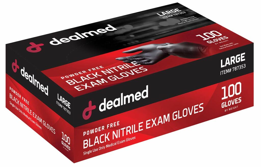 Dealmed Medical Exam Gloves – 100 Count Black Large Nitrile Gloves, Disposable, Non-Irritating and Latex Free Gloves, Multi-Purpose Use for a First Aid Kit and Medical Facilities