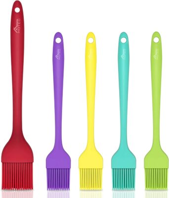 HOTEC Silicone Heat Resistant Marinading Meat Grill Basting Pastry Brush for Oil Butter Sauce Sausages Desserts Turkey Baster Grill Barbecue, Multicolor