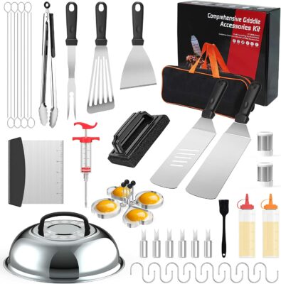 Griddle Accessories Kit,Upgrade 42pcs Flat Top Grill Accessories Set for Blackstone and Camp Chef,Spatula,Scraper,Griddle Cleaning Kit Carry Bag for Hibachi Grill, Men Outdoor BBQ with Meat Injector