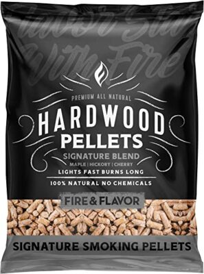 Fire & Flavor Premium All Natural Hardwood Pellets for Smoking, Grilling, and Baking, Signature Blend, Maple, Hickory, Cherry Smoking BBQ Pellets, 20lb