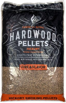 Fire & Flavor 100% Natural Hardwood Pellets for Smoking, Grilling, and Baking, Hickory Wood Smoking BBQ Pellets, 20lb