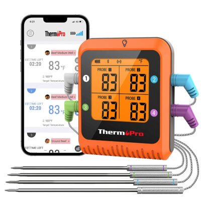 ThermoPro TP930 650FT Wireless Meat Thermometer, Bluetooth Meat Thermometer with 4 Color-Coated Meat Probes, Grill Thermometer with Timer, Smart Meat Thermometer Wireless for BBQ Oven Smoker