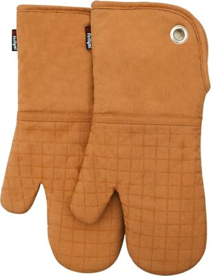 Silicone Groment Oven Mitts with Heat Resistant Non-Slip Set of 2, Oven Gloves and Pot Holders Kitchen Set for BBQ Cooking Baking, Grilling, Barbecue, Machine Washable Orange