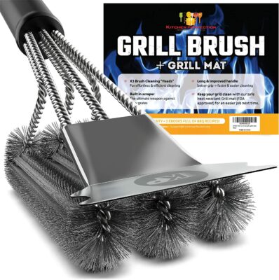 KP BBQ Grill Brush for Outdoor Grill w/ Grill Scraper & Heavy Duty Grill Mat -Smart Grip Handle for Effortless BBQ Brush for Grill Cleaning Grill Accessories Grill Cleaner Brush - Great Gift for Dad
