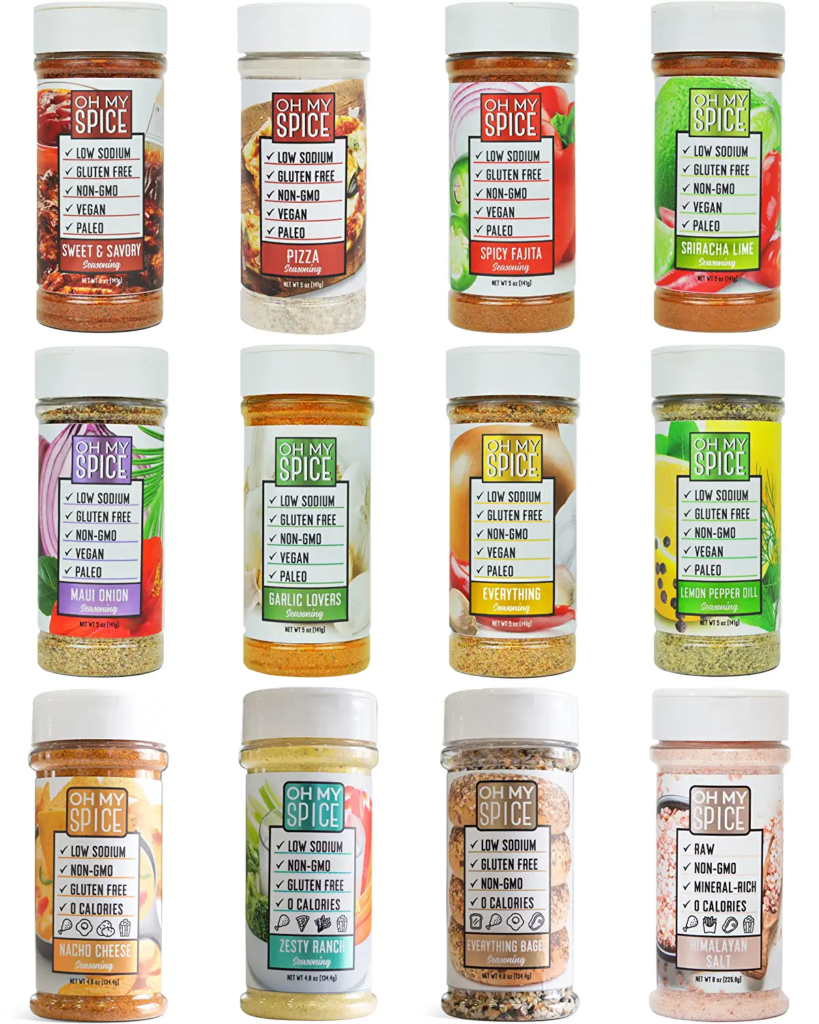 Seasoning Variety Pack | 12 Amazing Flavors | Low Sodium Keto Seasoning by Oh My Spice | 0 Calories, 0 Carbs, 0 Sugar, Gluten Free, Paleo, Non GMO, No MSG, No Preservatives | Gourmet Healthy Cooking
