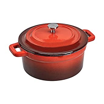 AmazonCommercial Enameled Cast Iron Covered Small Cocotte, 18-Ounce, Red