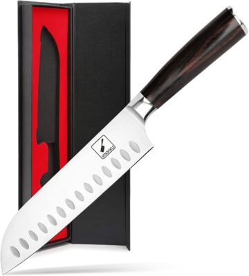 Santoku Knife - imarku 7 inch Kitchen Knife Ultra Sharp Asian Knife Japanese Chef Knife - German HC Stainless Steel 7Cr17Mov - Ergonomic Pakkawood Handle, Best Choice for Home Kitchen, Brown