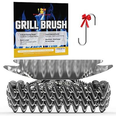 KP Grill Brush for Outdoor Grill–3 in 1 Safe Grill Cleaner Brush & Grill Scraper –No Bristles BBQ Brush w/ Smart Grip Handle & Metal Hanger– BBQ Grill Brush Bristle Free Grill Accessories +3 eBooks