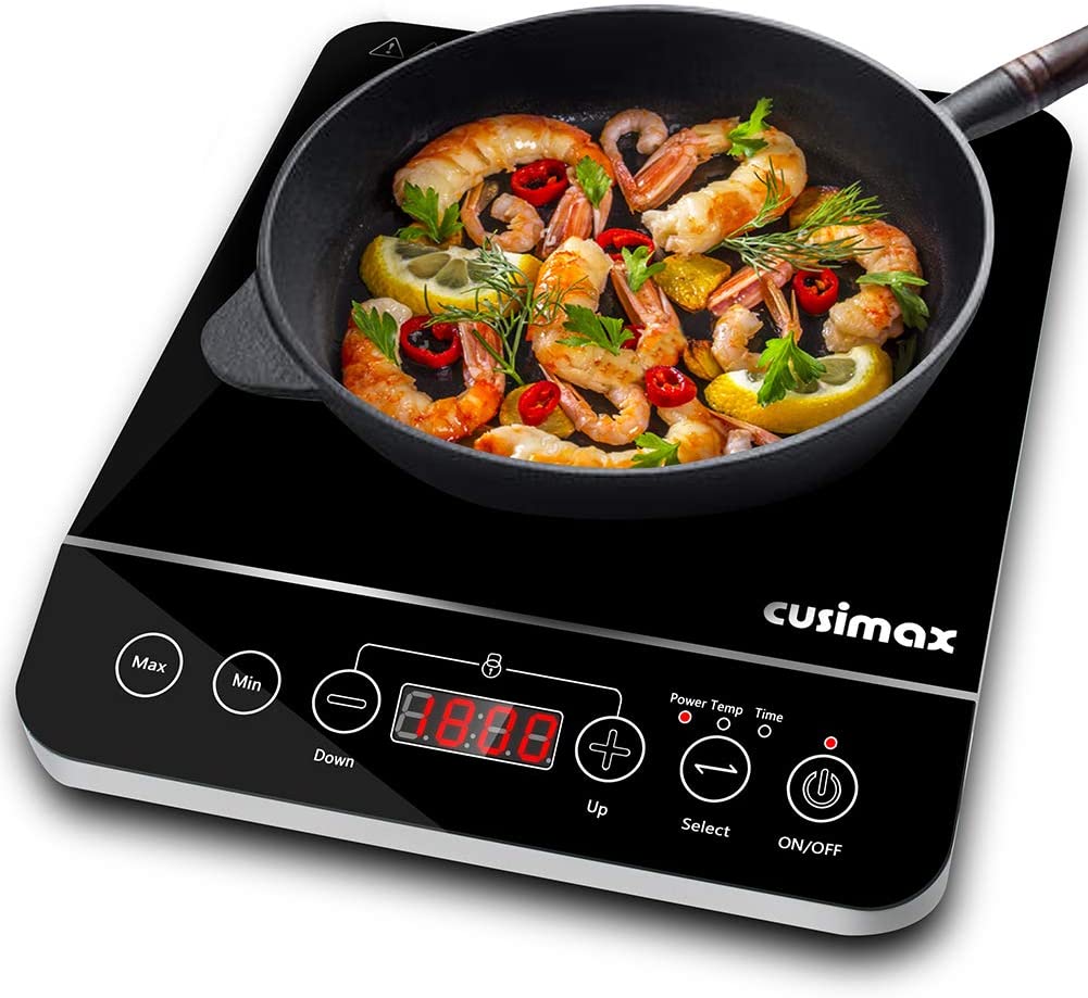 Induction Cooktop, CUSIMAX 1800W Portable Induction Burner with Timer, Sensor Touch Countertop Burner, 10 Temperature and 9 Power Setting, Kids Safety Lock for Cast Iron, Stainless Steel Cookware