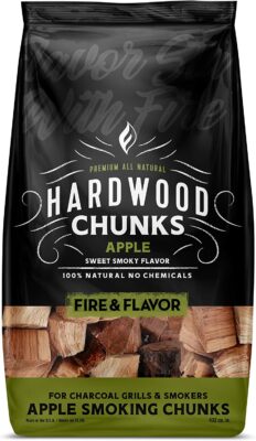 Fire & Flavor Apple Wood Chunks for Smoking and Grilling - All-Natural, Long-Lasting with a Mildly Sweet Flavor - Large Chunk Wood Chips for Smokers,Green