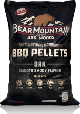 BEAR MOUNTAIN Premium BBQ WOODS Premium All Natural Earthy and Bold Oak Smoker Wood Chip Pellets for Outdoor Gas, Charcoal, and Electric Grills, 40 Pound Bag