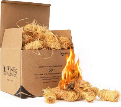 CENVILLAGE 50 Pcs Fire Starter, Firestarter for Campfires, Charcoal Starter for Charcoal Grill, BBQ, Pizza Oven, Chimney, Fireplace, Wood Pellet Stove, Fire Pit, Waterproof and Odorless