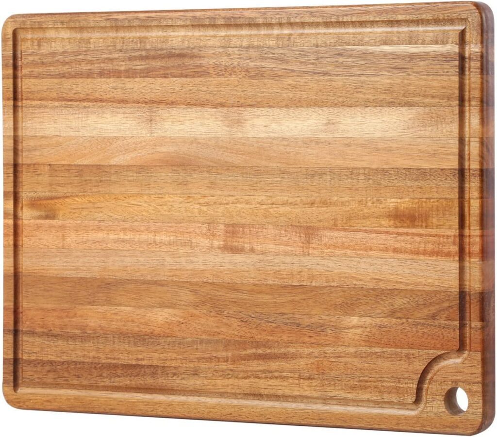 Large Acacia Wood Cutting Board for Kitchen - Caperci Better Chopping Board with Juice Groove & Handle Hole for Meat (Butcher Block) Vegetables and Cheese, 18 x 12 Inch 