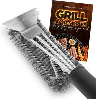 Grill Brush and Scraper, 2-in-1 BBQ Brush for Grill Cleaning - Extra Strong Reinforced Safe Wire Bristles, 18” BBQ Triple Scrubbers Cleaning Brush for Gas/Charcoal Grilling Grates, Gifts for Grillers