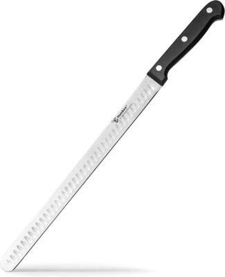 HUMBEE Chef Carving Knife With Granton Edge For Home Kitchens Carving Knife 12 Inch Black