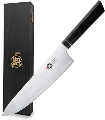 MITSUMOTO SAKARI 8 inch Japanese Gyuto Cooking Knife, Hand Forged Kitchen Meat Knife, Professional Japanese Chef Knife (G10 Handle & Gift Box)