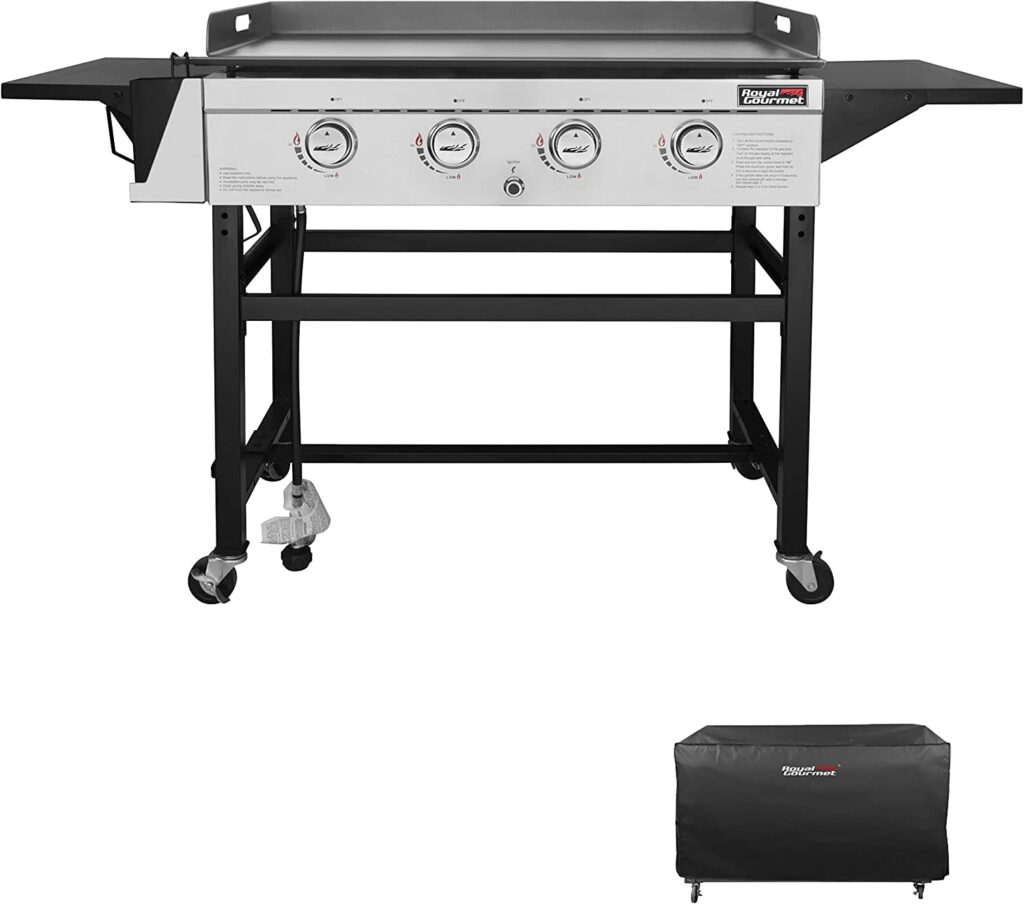 Royal Gourmet 4 Burner Flat Top Grill Griddle Combo Outdoor propane Gas Griddle, GB4001C, 52,000 BTU For Outdoor Events, Camping, BBQ