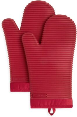 KitchenAid Ribbed Soft Silicone Oven Mitt Set, 7"x13", Passion Red 2 Count