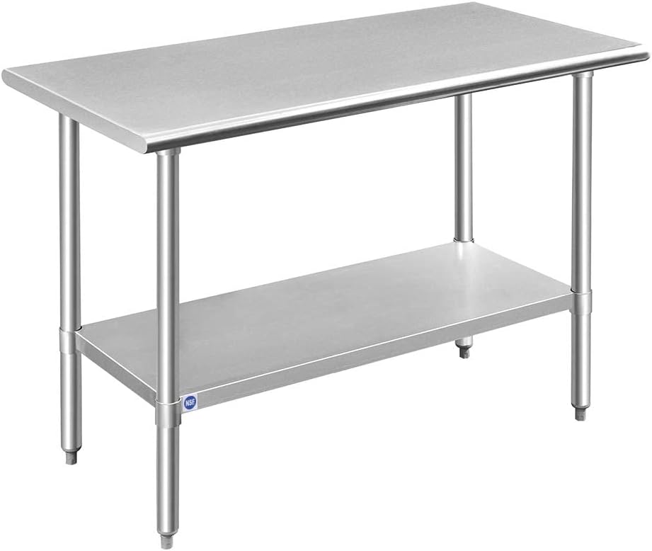 ROCKPOINT Stainless Steel Table for Prep & Work 48x24 Inches, NSF Metal Commercial Kitchen Table with Adjustable Under Shelf and Table Foot for Restaurant, Home and Hotel