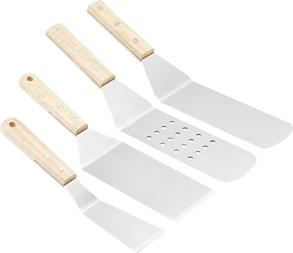 Amazon Basics 4-Piece Stainless Steel Barbeque Flat Griddle Spatula Set