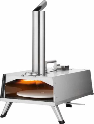 MAGIC FLAME Outdoor Pizza Oven Built in Thermometer 12" Stainless Steel Rotatable Pizza Stoves with Pizza Stone Wood Pellet Portable Countertop Grilling Stove for Patio Backyard Beach Outside Camping