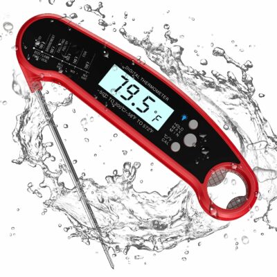 Digital Meat Thermometer with Probe, Instant Read Food Thermometer for Grilling BBQ, Kitchen Cooking, Baking, Liquids, Candy & Air Fryer - IP67 Waterproof, Backlight & Calibration - Red/Black