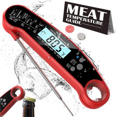 Instant Read Meat Thermometer Digital with Probe,BESTCROF Food Thermometer for Cooking&Grilling,Waterproof Grill Thermometer with Backlight&Calibration for Baking,Liquids,Candy&Air Fryer(Red/Black)