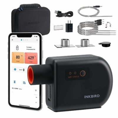 Wi-Fi & Bluetooth BBQ Smoker Temperature Controller with Automatic Smoker Fan, INKBIRD ISC-027BW Grill Thermometer with 4 Probes for Big Green Egg, Kamado Joe, Primo, Vision Grill, Akorn Kamado 