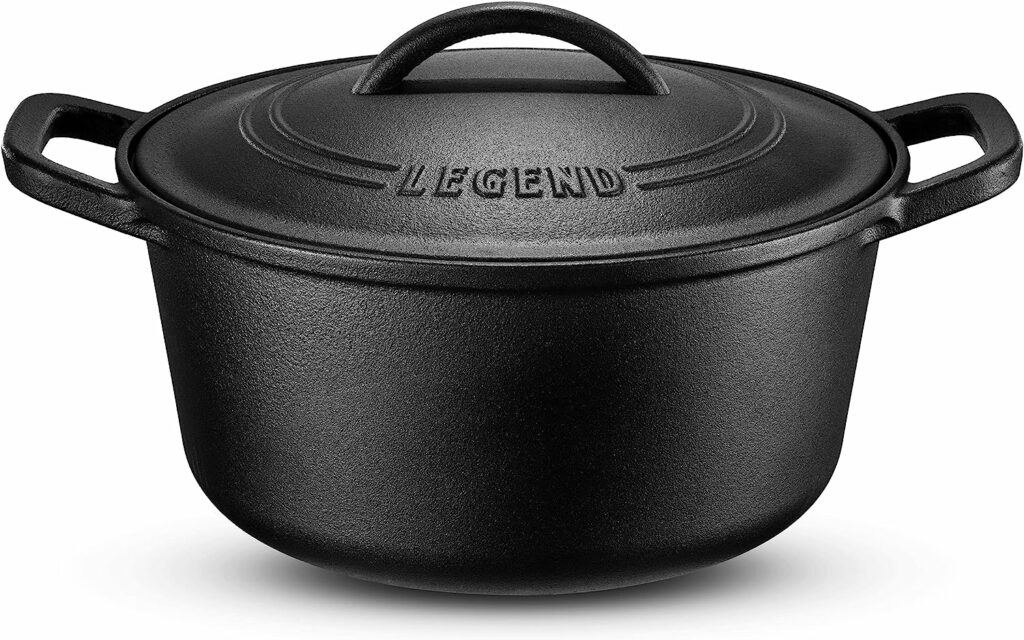 Legend Cookware Cast Iron Dutch Oven | 5qt Heavy-Duty Pot with Cast Iron Lid for Oven, Induction, Cooking, Browning, Braising & Grilling | Lightly Pre-Seasoned Cookware Gets Better with Use