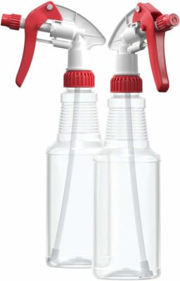 Bar5F Empty Plastic Spray Bottles 16 oz, BPA-Free Food Grade, Crystal Clear PETE1, Red/White M-Series Fully Adjustable Sprayer (Pack of 2)