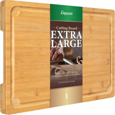 Extra Large Cutting Board, 16" Bamboo Cutting Boards for Kitchen with Juice Groove and Handles Kitchen Chopping Board for Meat Cheese board Heavy Duty Serving Tray, L, Empune 