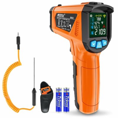 MESTEK Infrared Thermometer Gun, Non Contact Digital Laser Thermometer Temperature Gun with Color LCD for Cooking, Home Repairs, Humidity Measurement, Adjustable Emissivity -58°F to 1472°F(-50~800°C)\