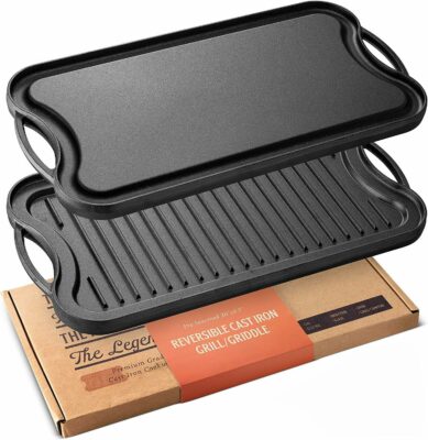 Legend Cast Iron Griddle for Gas Stovetop | 2-in-1 Reversible 20” Cast Iron Grill Pan for Stovetop with Easy Grip Handles | Use On Open Fire & in Oven | Lightly Pre-Seasoned Gets Better with Each Use 