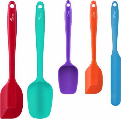 HOTEC Food Grade Silicone Rubber Spatula Set for Baking, Cooking, and Mixing High Heat Resistant Non Stick Dishwasher Safe BPA-Free Multicolor Set of 5