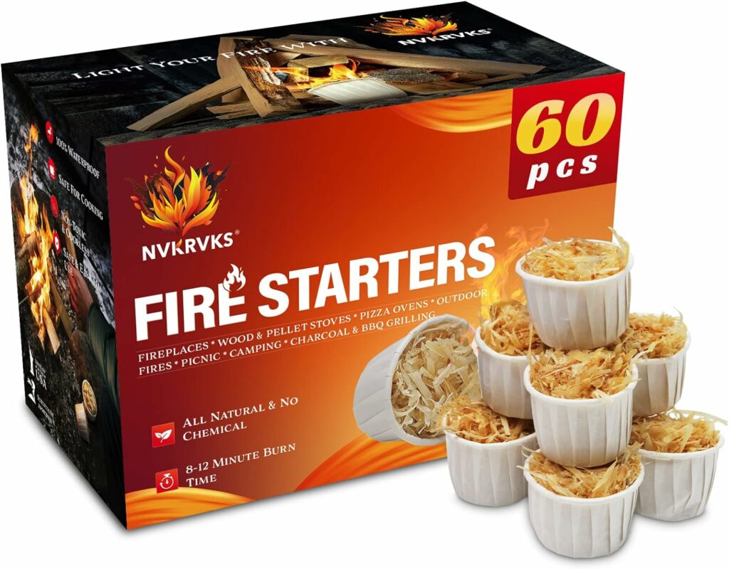 Nvkrvks Fire Starter 60 Pods, Quicklight Fire Starters for Camping, Fireplaces, Campfire, Pit Fires, Wood Stoves, Grills & Charcoal Starters, Safe for Cooking Firestarters, Survival Kit Essential