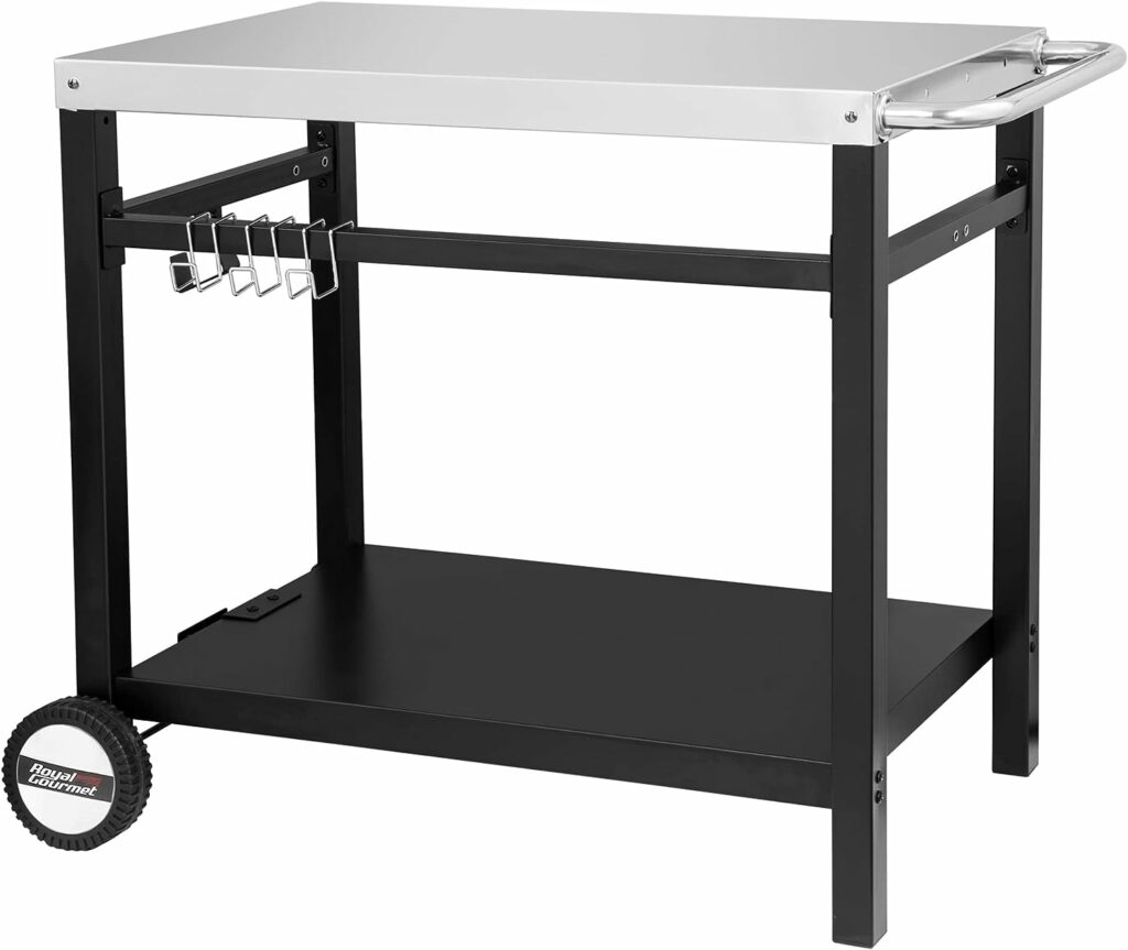Royal Gourmet Dining Cart Table with Double-Shelf, Movable Stainless Steel Flattop Grill Cart, Hooks, Side Handle, Multifunctional and Commercial PC3401S