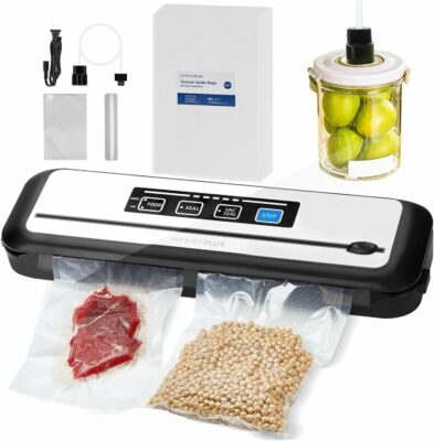 Vacuum Sealer Machine with 55 Count 8"x12" Food Sealers Bags and 8"*79' Vacuum Sealer Roll, Inkbird Automatic Vacuum Sealers Machine with Built-in Cutter, Dry & Moist Sealing Modes for Food Storage