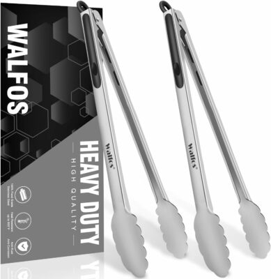 Walfos 17 Inch Extra Long Grill Tongs Set of 2, Ultimate Stainless Steel Tongs for Grilling, Cooking, BBQ/Barbecue, Buffet and Turning Food