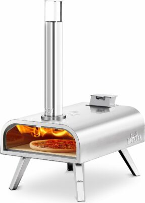 BIG HORN OUTDOORS 16 Inch Wood Pellet Burning Pizza Oven Pellet Pizza Stove, Portable Stainless Steel Pizza Oven with Pizza Stone for Outdoor Backyard Pizza Maker Garden Kitchen 